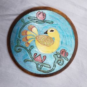 Vintage Etched Partridge Bird Painting on Circular Wood Wall Art Handpainted